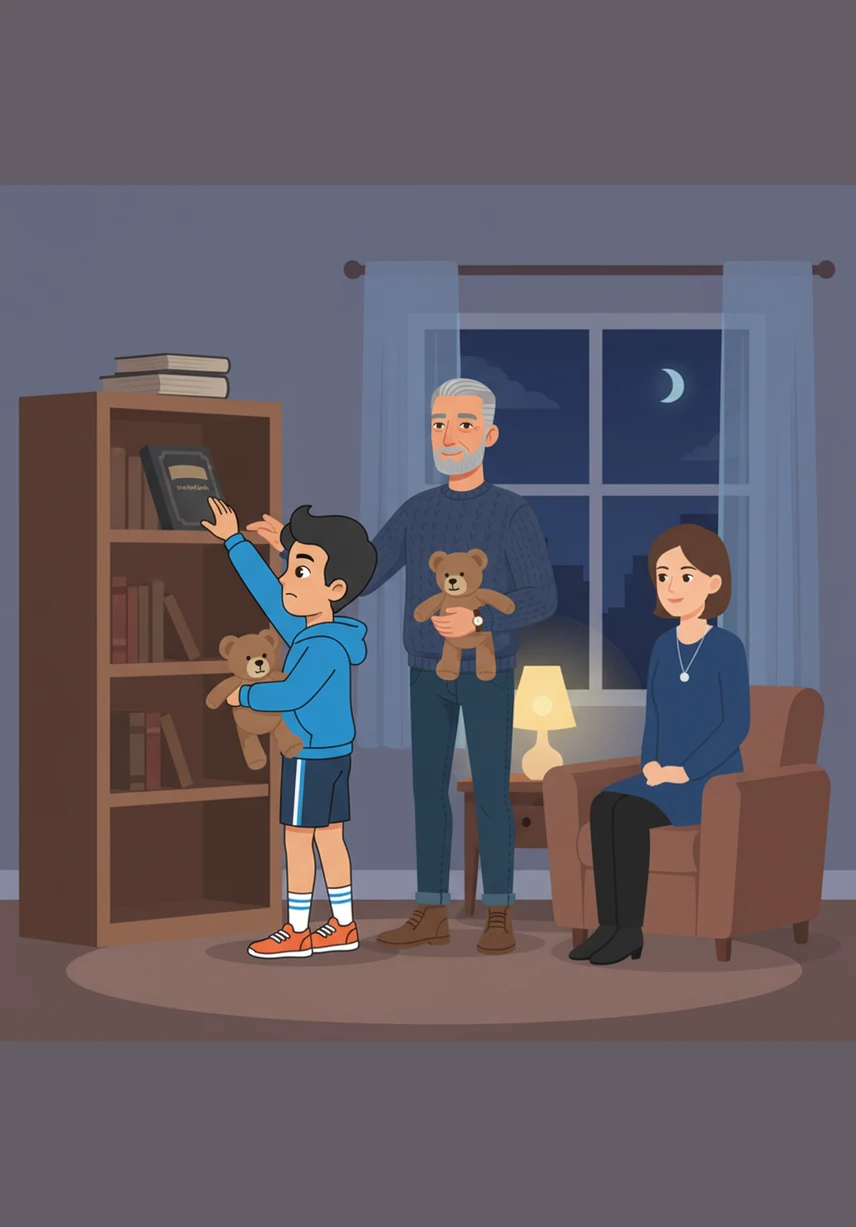 Before bed, Ali watches an inspiring video about fitness to learn new exercises he can try tomorrow. He practices a few simple moves in his room, dreaming of becoming strong and full of vitality.