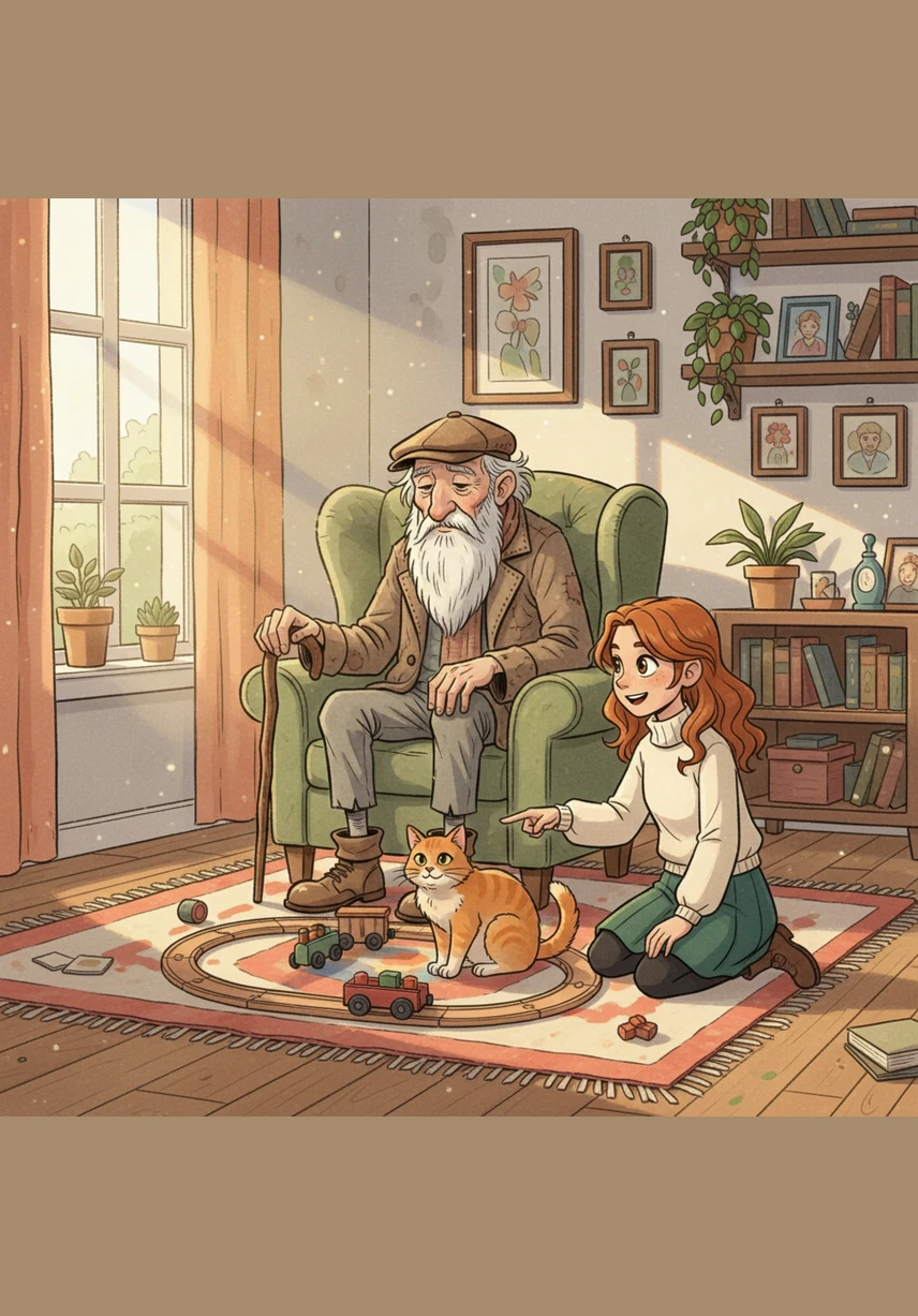 Arthur stands before a bare white wall in a sun-drenched living room, his lips moving in a silent conversation with shadows. His granddaughter, Maya, watches from the doorway, her heart breaking as she realizes he doesn't recognize his own home.