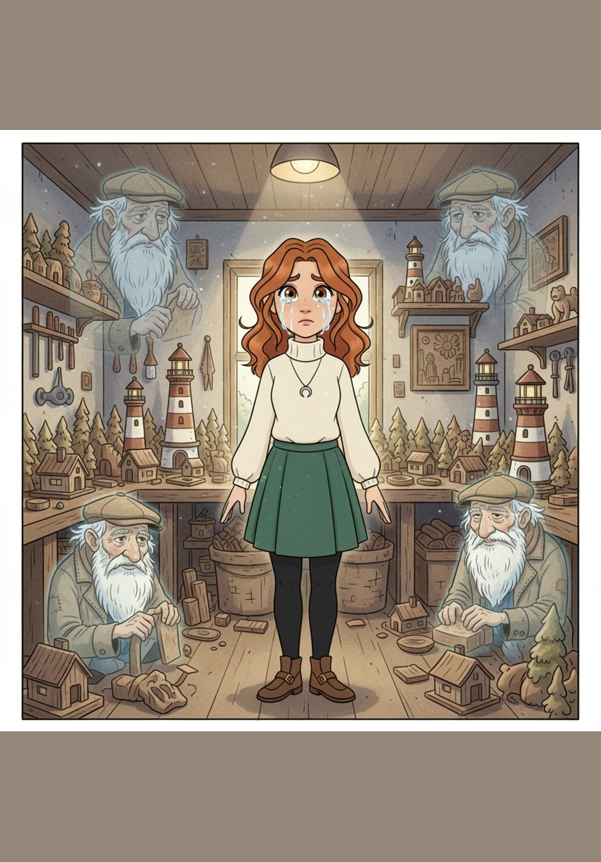 Tears stream down Maya’s face as she stands in the center of the room, bathed in the glowing memories her grandfather carved in the dark. He hadn't been losing his mind; he had been building a lighthouse for her to find her way through the grief.