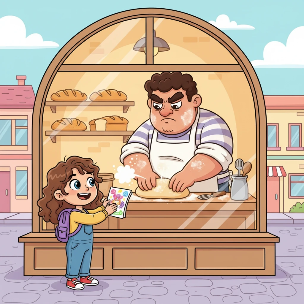 Pip spotted Barnaby, the baker, kneading dough in his shop window, a cloud of flour dusting his grumpy brow. Barnaby always seemed to be scowling, focused solely on his perfect loaves. Pip decided Barnaby would be the first masterpiece of the day.