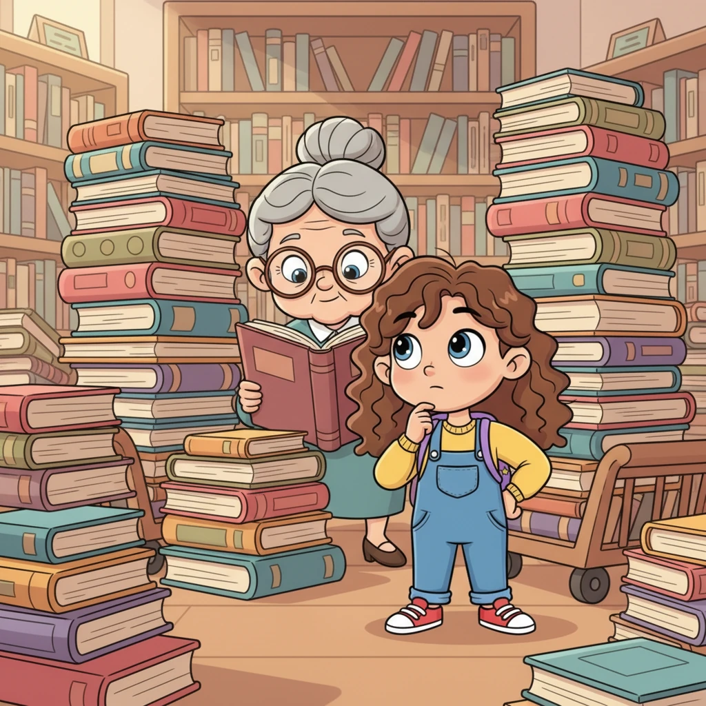 Next, Pip wandered to the quiet library, where Ms. Periwinkle, the librarian, sat mostly hidden behind towering stacks of books. She was always so quiet, always reading, with only her spectacles peeking over the pages. Pip wondered what stories she held inside.