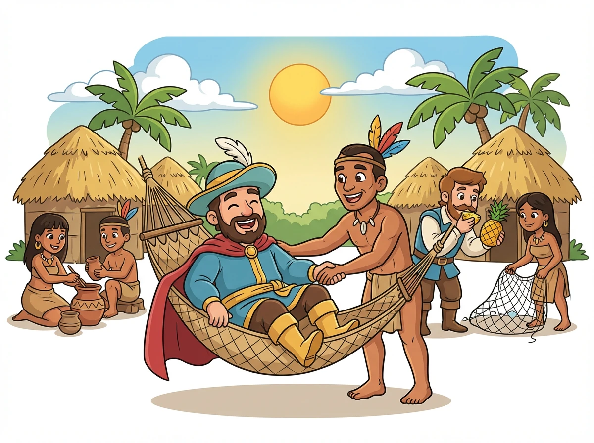 Los Taínos comparten sus costumbres, su comida y su forma de vida con los recién llegados. Cristóbal y su tripulación aprenden sobre sus tradiciones.