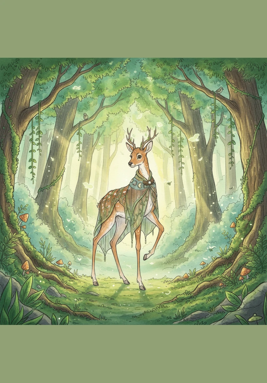 Willow the deer lived in the heart of the Emerald Forest, where the grass was always soft and sweet. She loved to watch the sunrise paint the tall mountains in shades of pink and gold. Every morning, she would stretch her long legs and greet the ancient trees with a gentle nudge, feeling the magic of her home.