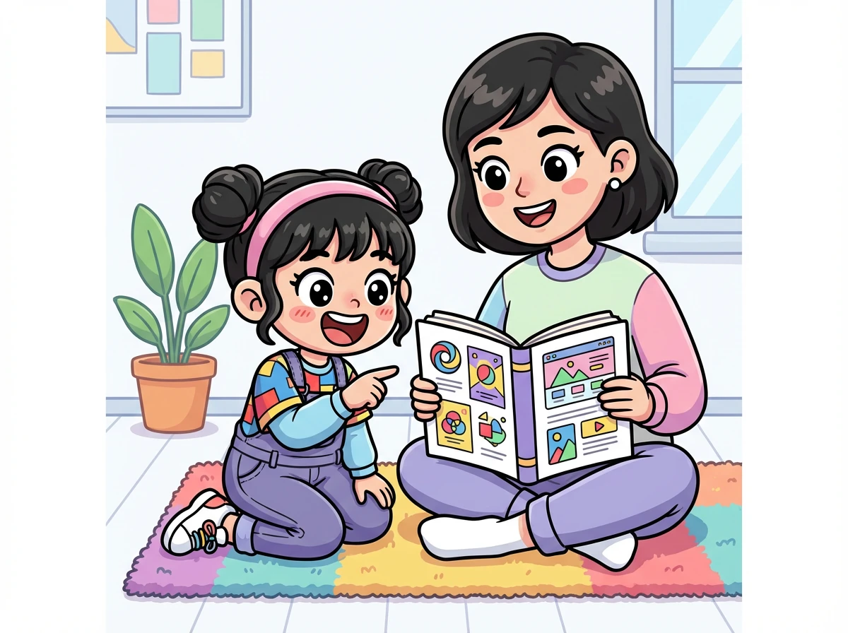 有一天，艾米的妈妈给她看了一本关于平面设计的书。 艾米被书中的各种标志、海报和网站设计迷住了。