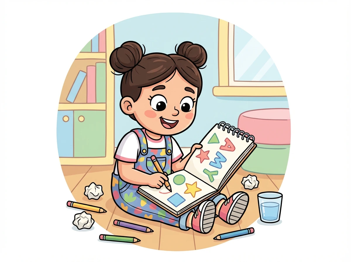 艾米决定她想成为一名平面设计师。 她开始在她的笔记本上练习画不同的字母和形状。