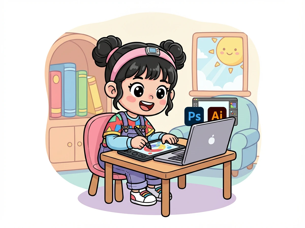 艾米参加了一个在线平面设计课程。 她学习了如何使用不同的设计软件，例如Photoshop和Illustrator。