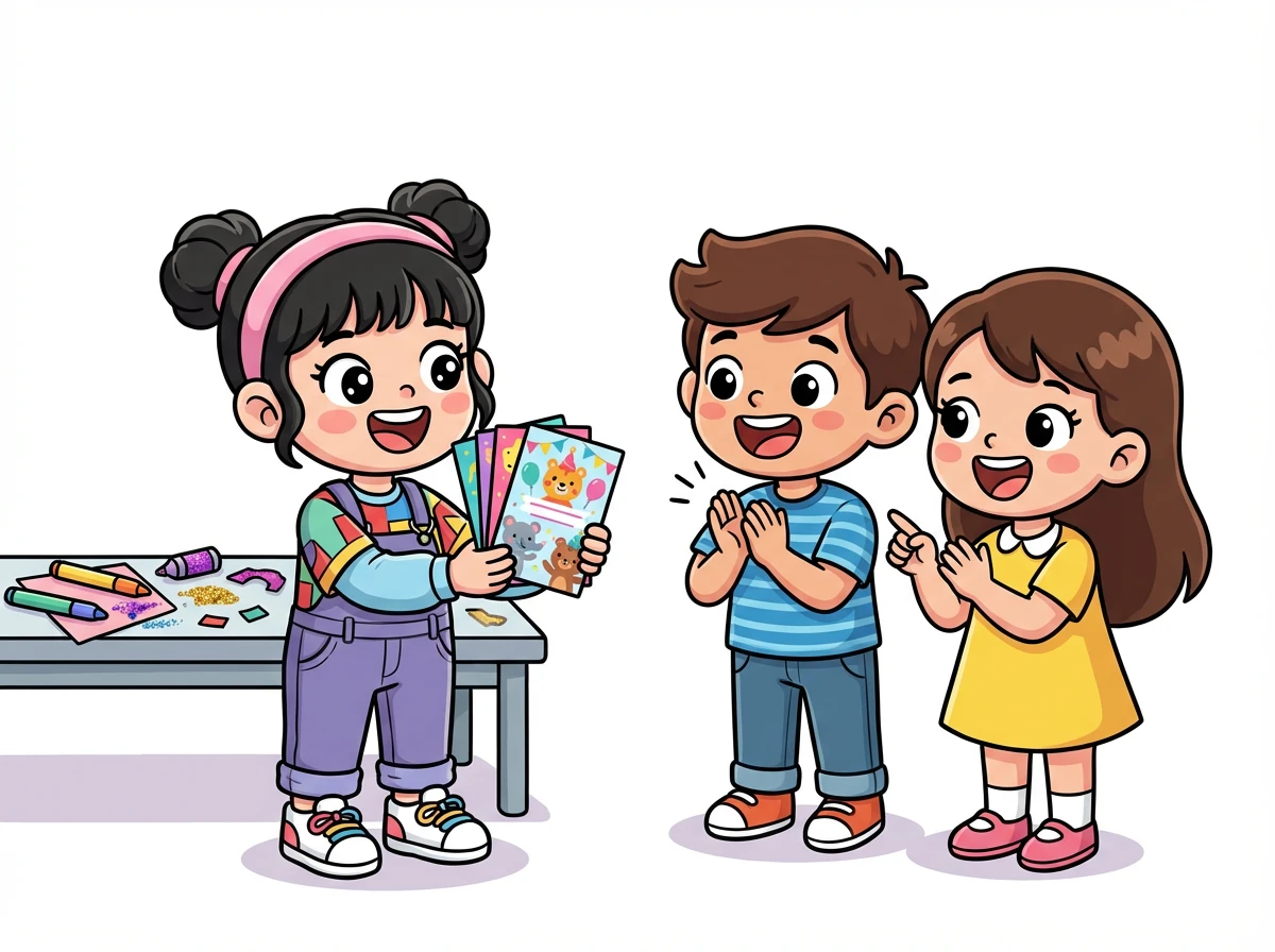 艾米为她的朋友设计了生日派对邀请函。 她的朋友们非常喜欢这些邀请函，并称赞了艾米的设计天赋。