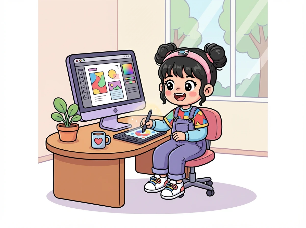 艾米终于实现了她的梦想，成为了一名成功的平面设计师。 她喜欢用她的创造力让世界变得更美好。