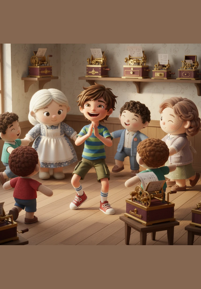 Thursday was a day of rhythm as mechanical music boxes played a catchy tune that made everyone want to move. Ben clapped his hands and twirled around the room, laughing as he danced in perfect harmony with all of his friends.