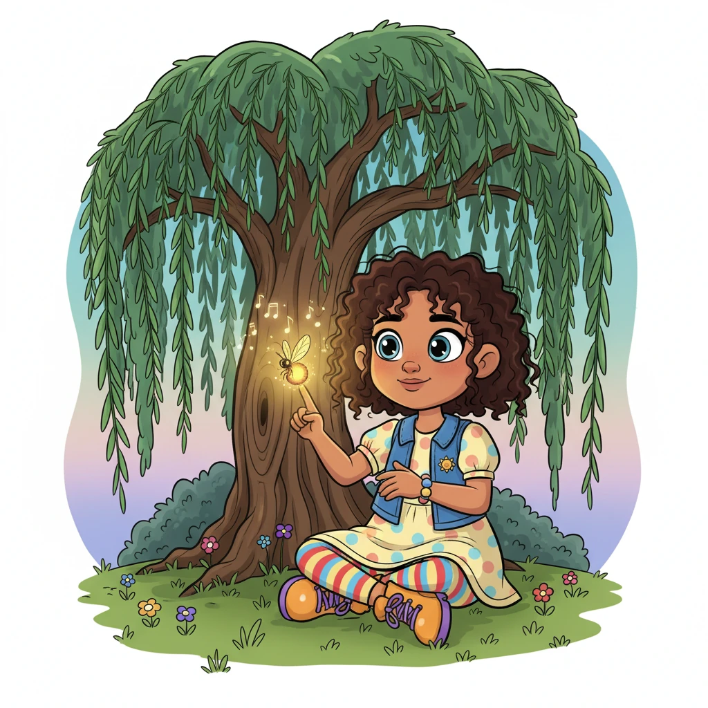 One quiet afternoon, while sitting beneath an ancient, sprawling willow tree, a single, glowing firefly landed on her finger. It pulsed with a warm, golden light, unlike anything she had ever seen. A tiny, melodious hum seemed to fill the air around her.