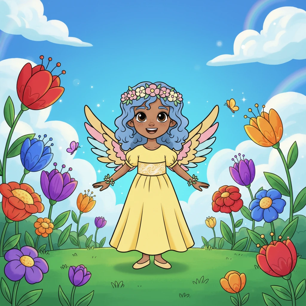 When the light faded, Lumi blinked, and everything seemed different. The world around her burst with incredible, vivid colors she had never noticed before – the grass was emerald, the sky a brilliant sapphire, and the flowers practically danced with joy. Her own dress was now a cheerful, sunny yellow!