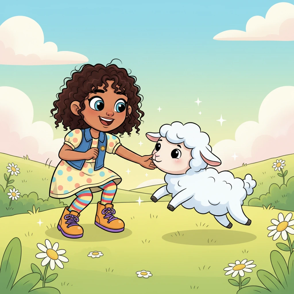 A mischievous, fluffy cloud creature, shaped like a playful lamb, bounced towards her, its eyes sparkling with curiosity. It nudged her hand with its soft nose, inviting her to play. Lumi giggled, a sound as bright as the morning sun.