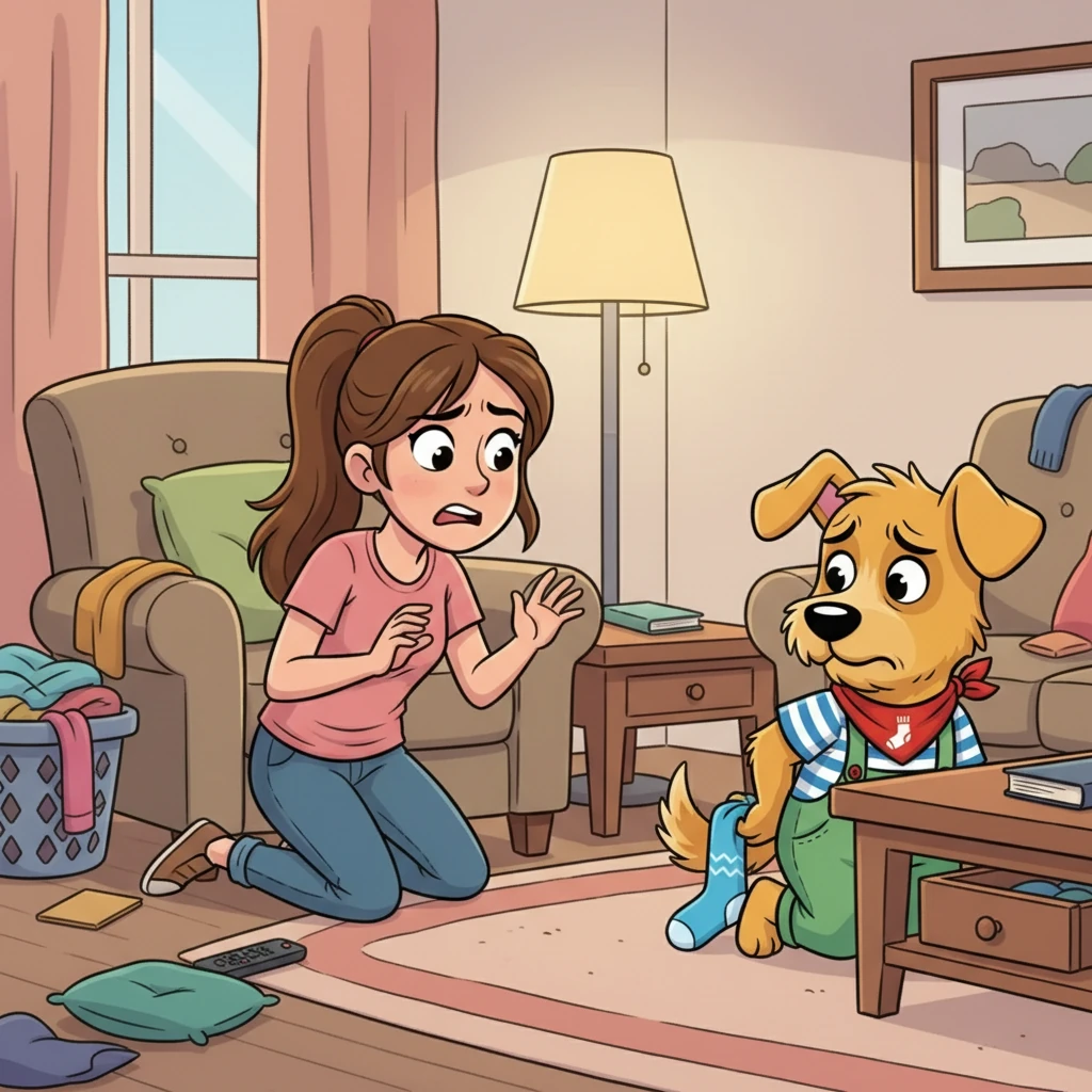 One day, Winston's human, Lily, noticed her favorite blue sock was missing. She searched high and low, becoming increasingly frustrated. Winston, watching from the corner, felt a pang of guilt. He realized that his sock-snatching habits were causing Lily distress.