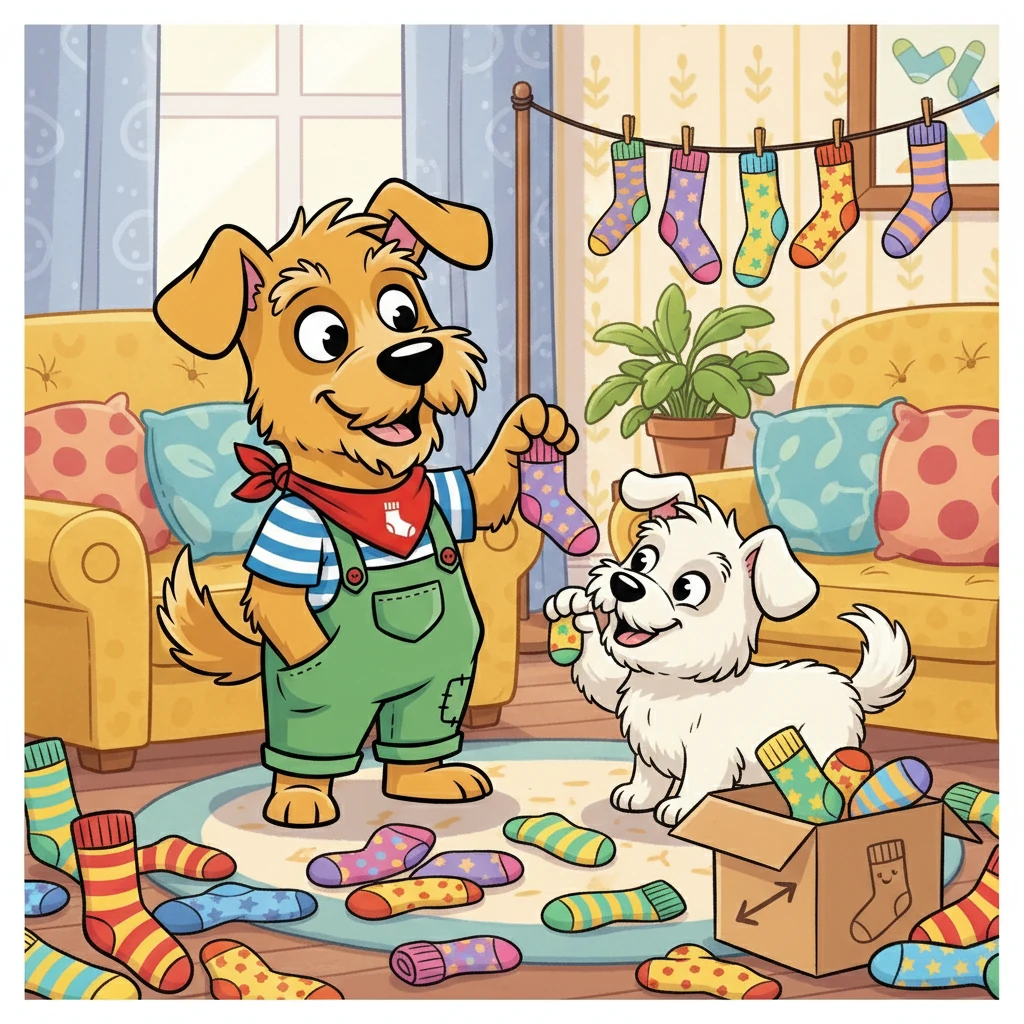 From that day on, Winston and Lily found a new way to enjoy socks together. They played games with them, used them for pretend puppets, and even started a sock-recycling project. Winston learned that sharing and friendship were even better than a whole pile of stolen socks, and his heart was filled with joy.