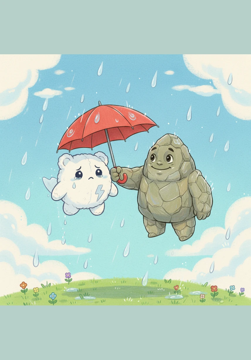 High in the bright blue sky, a tiny, fluffy white cloud named Nimbus floats gently among the breeze. While the sky is wide and beautiful, Nimbus looks a little bit lonely and thoughtful.