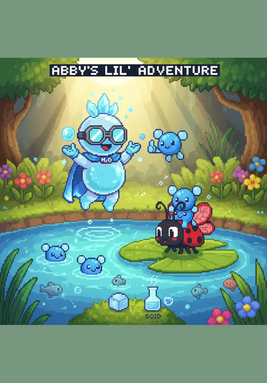 Abby trickles through the moss and joins a small, babbling brook that winds through the trees. She giggles as she splashes over smooth, colorful pebbles and dances around the roots of ancient oaks.