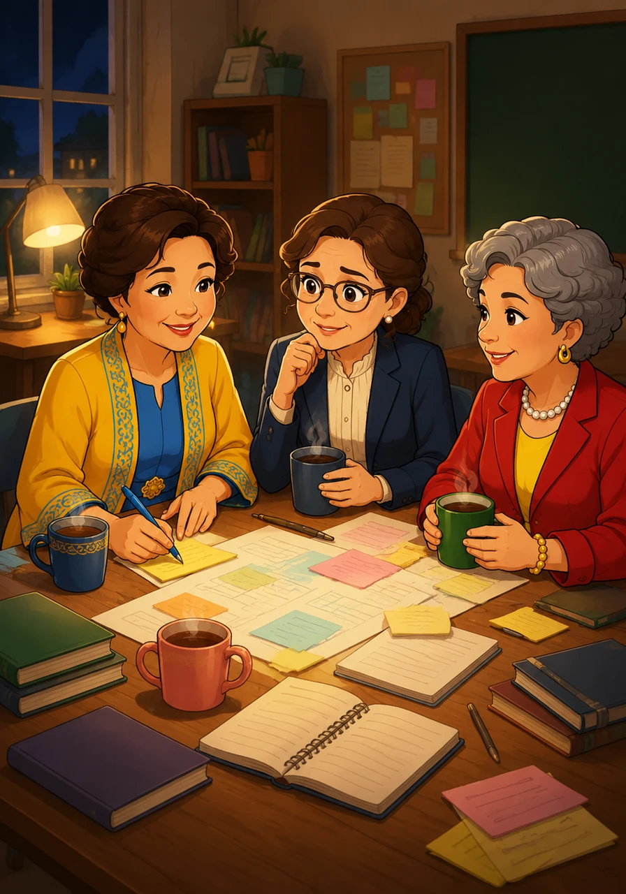 Late into the evening, the teachers worked together in the cozy, lamplit classroom, surrounded by steaming mugs of tea and scattered notes. Though they all came from different backgrounds and possessed varying skills, a shared determination began to bind them together into a supportive family.