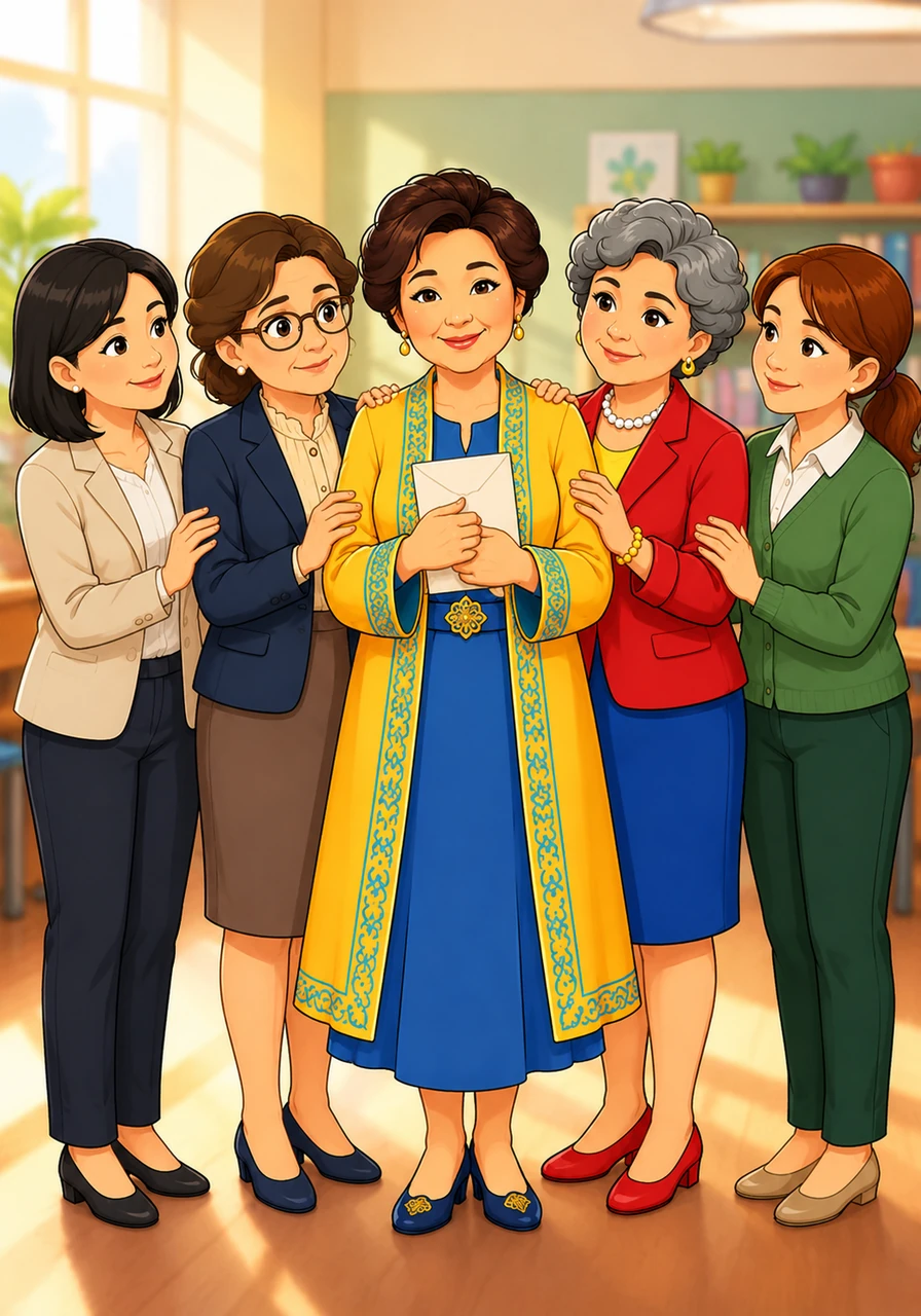 Almagul Seitzhanovna held the heartfelt letter close to her chest, a soft smile gracing her lips as she looked out at the brilliant future her students had built. Bound by mutual respect and the triumph of growth, the mentor and her teachers stood together, ready to illuminate the minds of generations to come.