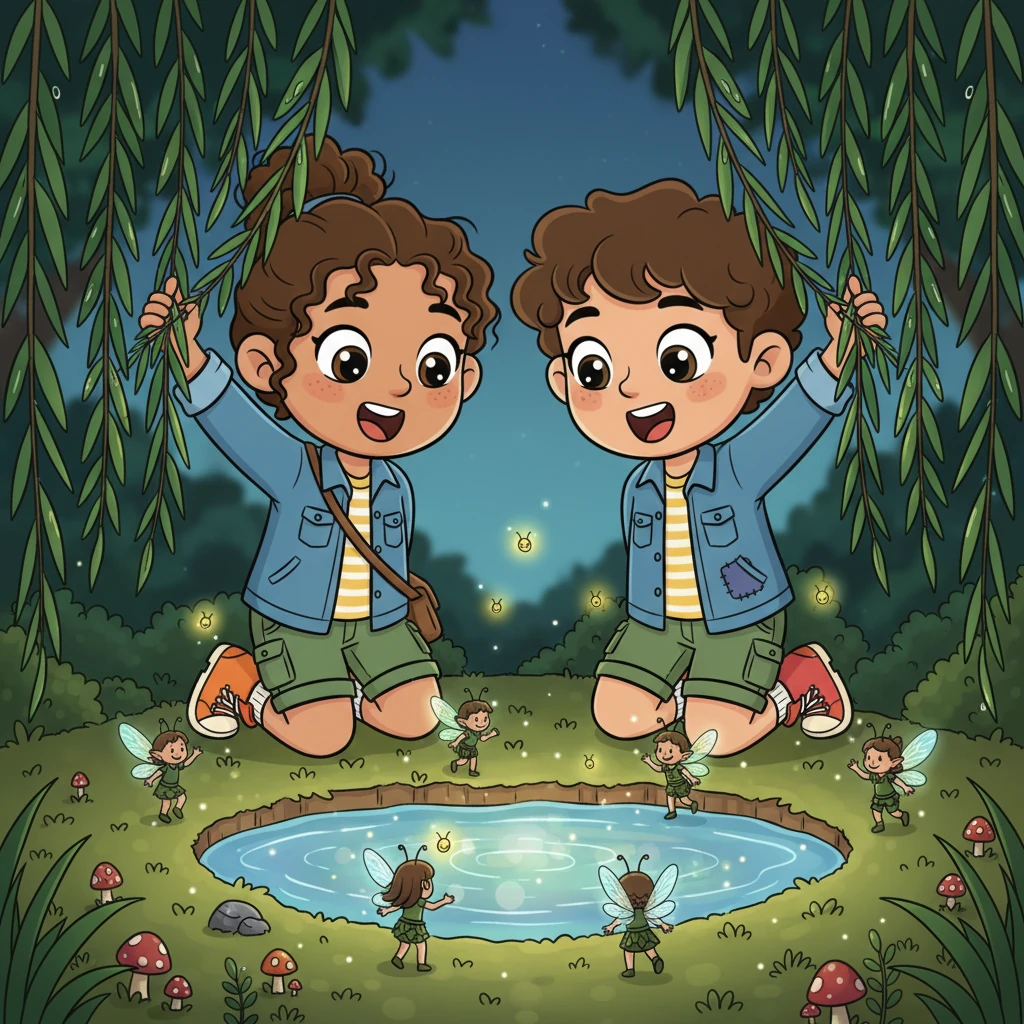 With a shared gasp, they pushed aside the willow's branches and discovered not danger, but a breathtaking, miniature world sparkling with fireflies and tiny, friendly forest sprites dancing around a shimmering, crystal-clear spring. The "off" feeling of Pine Creek wasn't spooky at all; it was pure, delightful magic waiting to be found.