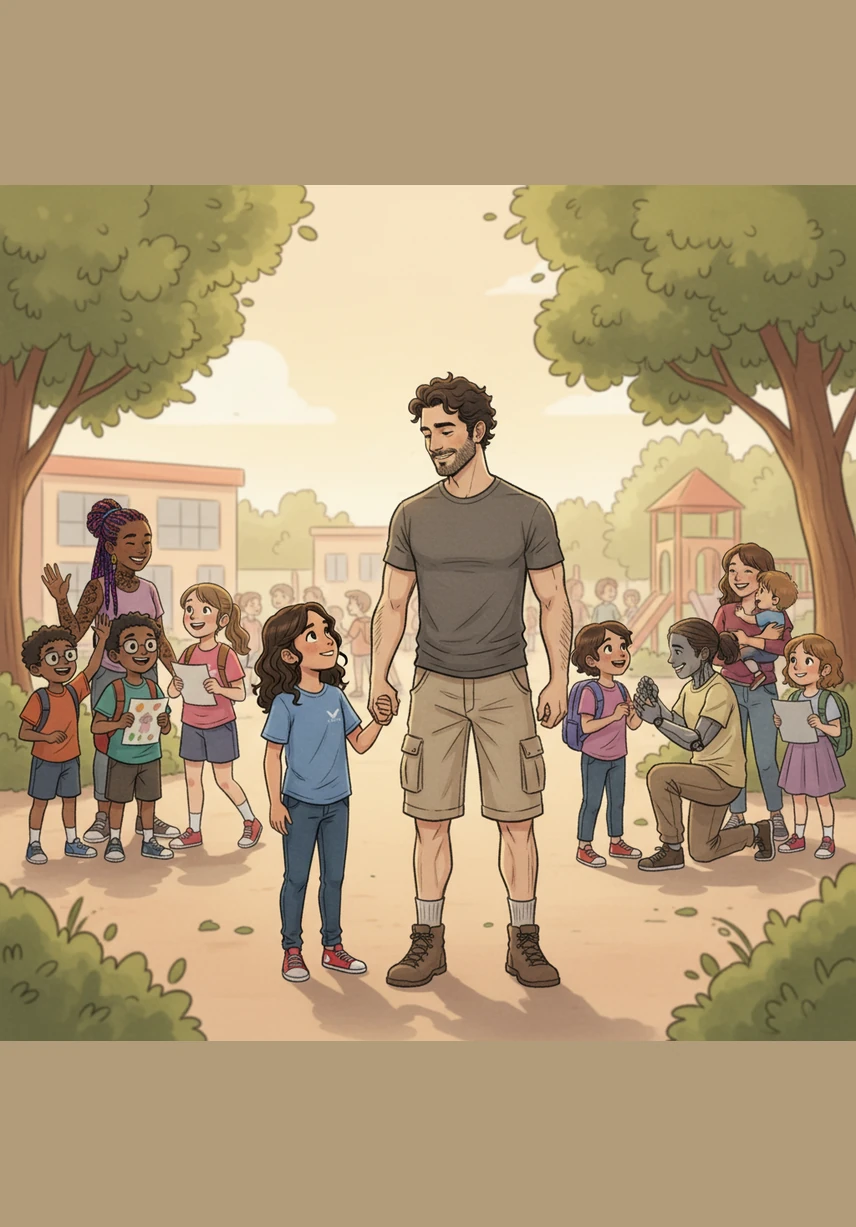 She spends the afternoon talking to her classmates and meeting their diverse guardians, discovering that they all share the same stories of bedtime hugs and morning routines. The confusion in her heart begins to melt away, replaced by a newfound sense of wonder and respect.