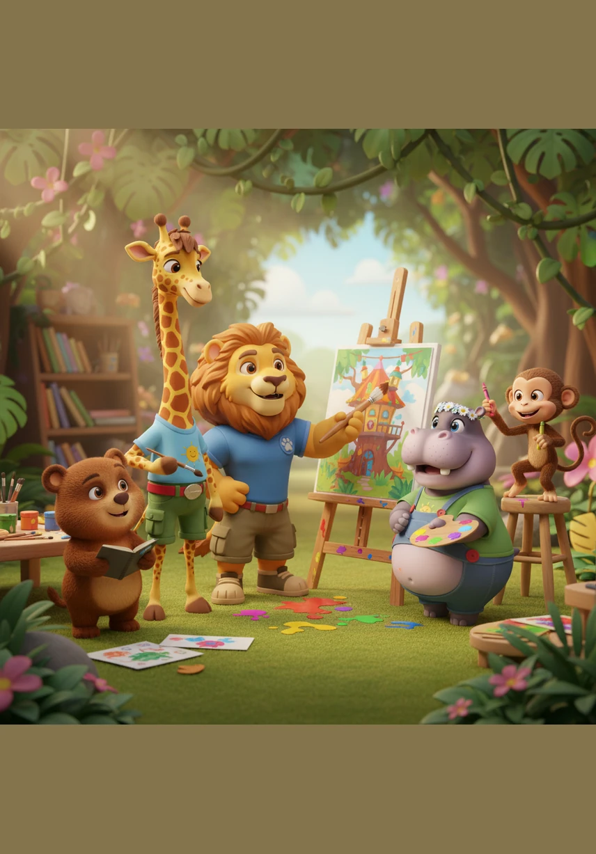 Larry, Ellie, Sid, Holly, and Gerry stroll through the lush greenery of Central Park after their deli visit. The tall skyscrapers of New York City peek through the canopy as the friends chat and laugh together while exploring the winding paths.