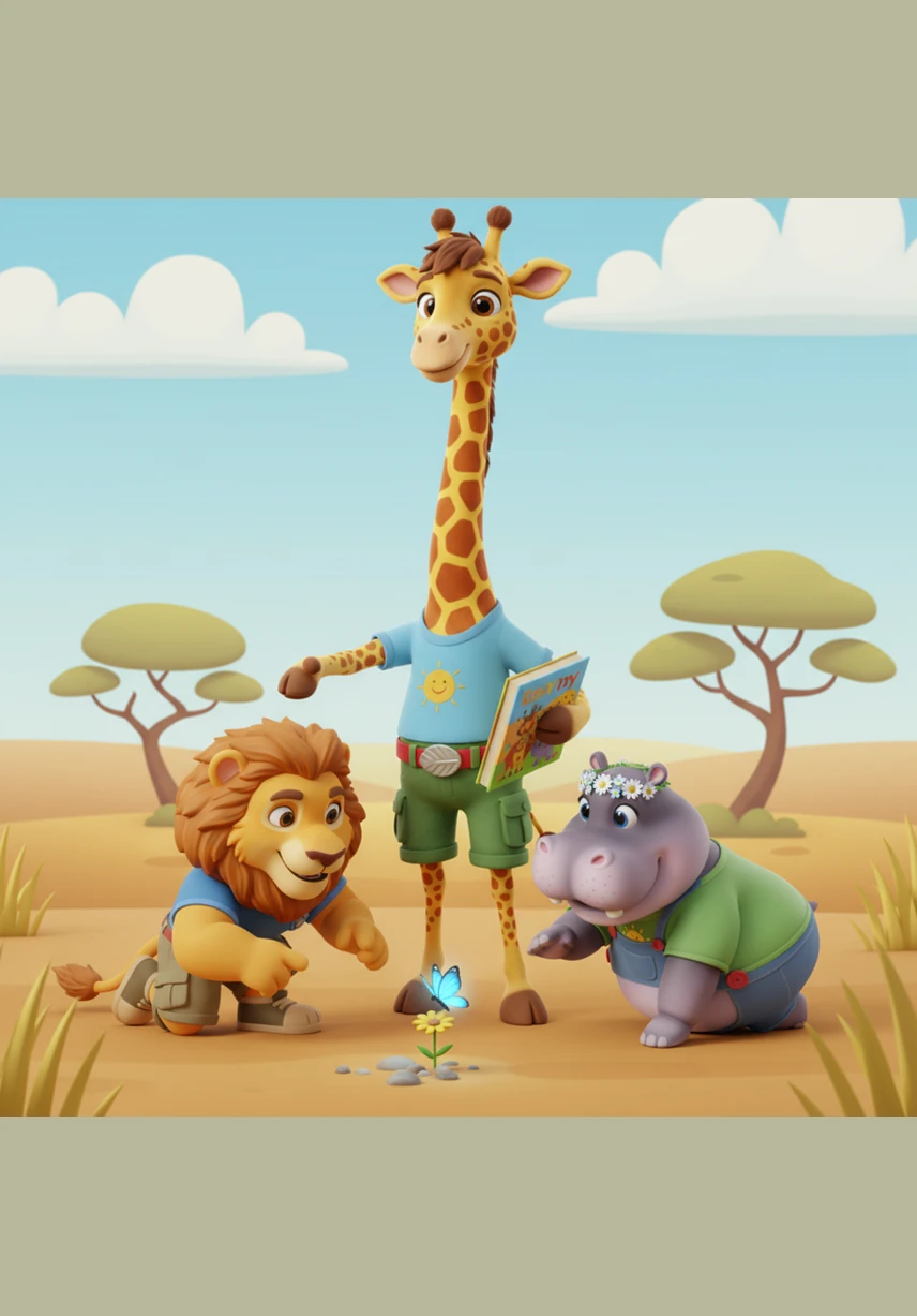 Gerry leads the way toward a massive oak tree with wide, welcoming branches that stretch toward the sky. Larry the Lion notices Gerry’s purposeful stride and asks if he visits this special spot often.