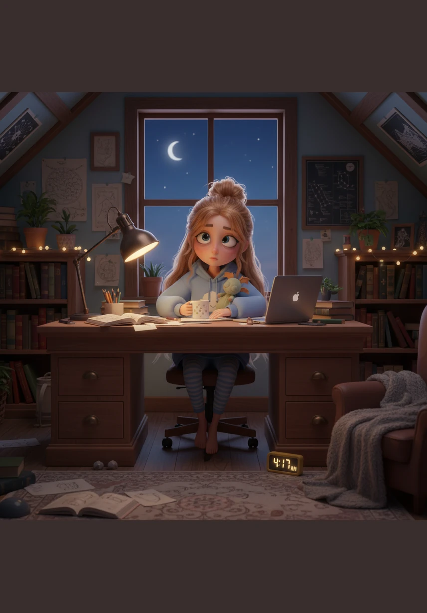 Moving into the kitchen, she lifts the grocery bags onto the sturdy dark wood dining table. The warm, amber light of the kitchen makes the space feel inviting as she prepares to settle in for the night.