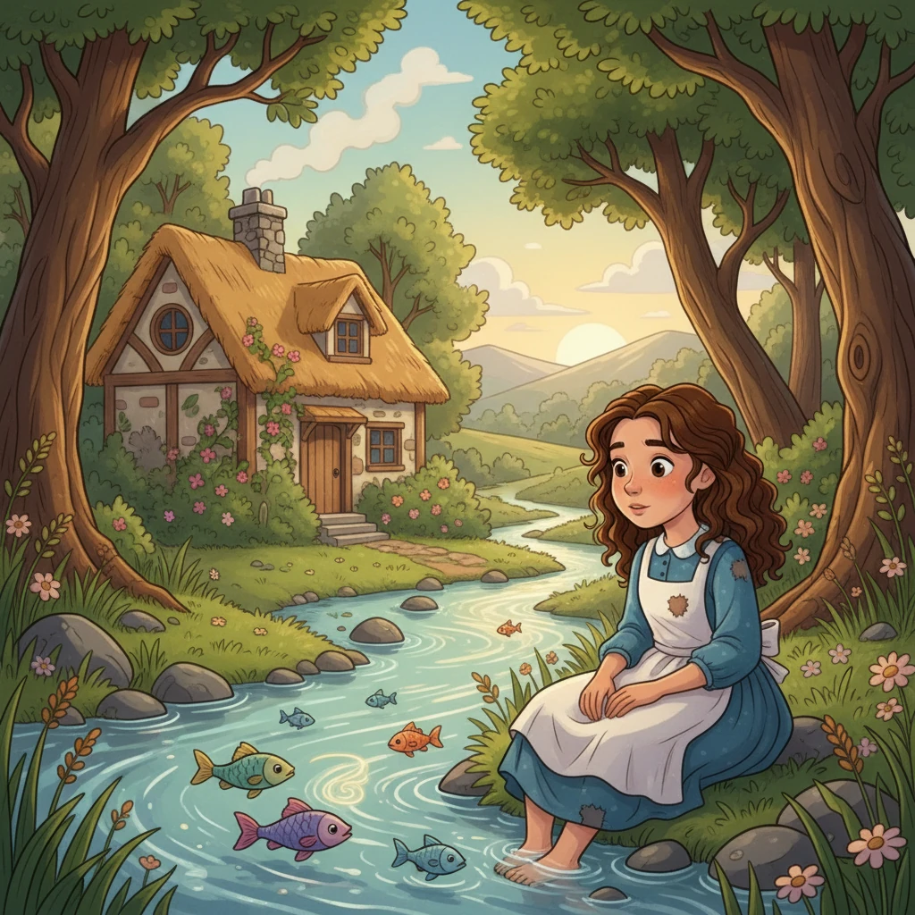 Joana, uma menina sonhadora, vivia em uma pequena casa perto de um rio. Ela adorava passar as tardes à beira d'água, observando os peixes e imaginando histórias fantásticas. Um dia, enquanto brincava, ela ouviu um suave sussurro vindo do rio.