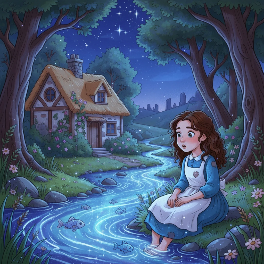 Após caminhar por horas, Joana chegou a um vale encantado. Ali, para sua surpresa, encontrou um rio que brilhava intensamente com a luz das estrelas. As águas cintilantes pareciam sussurrar segredos antigos, convidando-a para um mergulho.