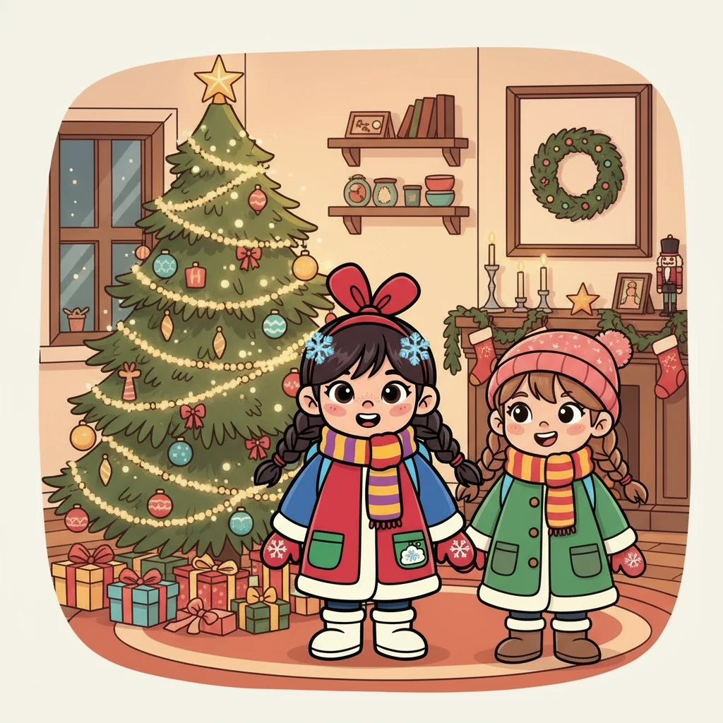 Аянат и Айша с нетерпением ждали новогодних каникул. Они мечтали о нарядной ёлке, сверкающих гирляндах и, конечно же, о подарках. Каждая из них хранила свою заветную мечту.