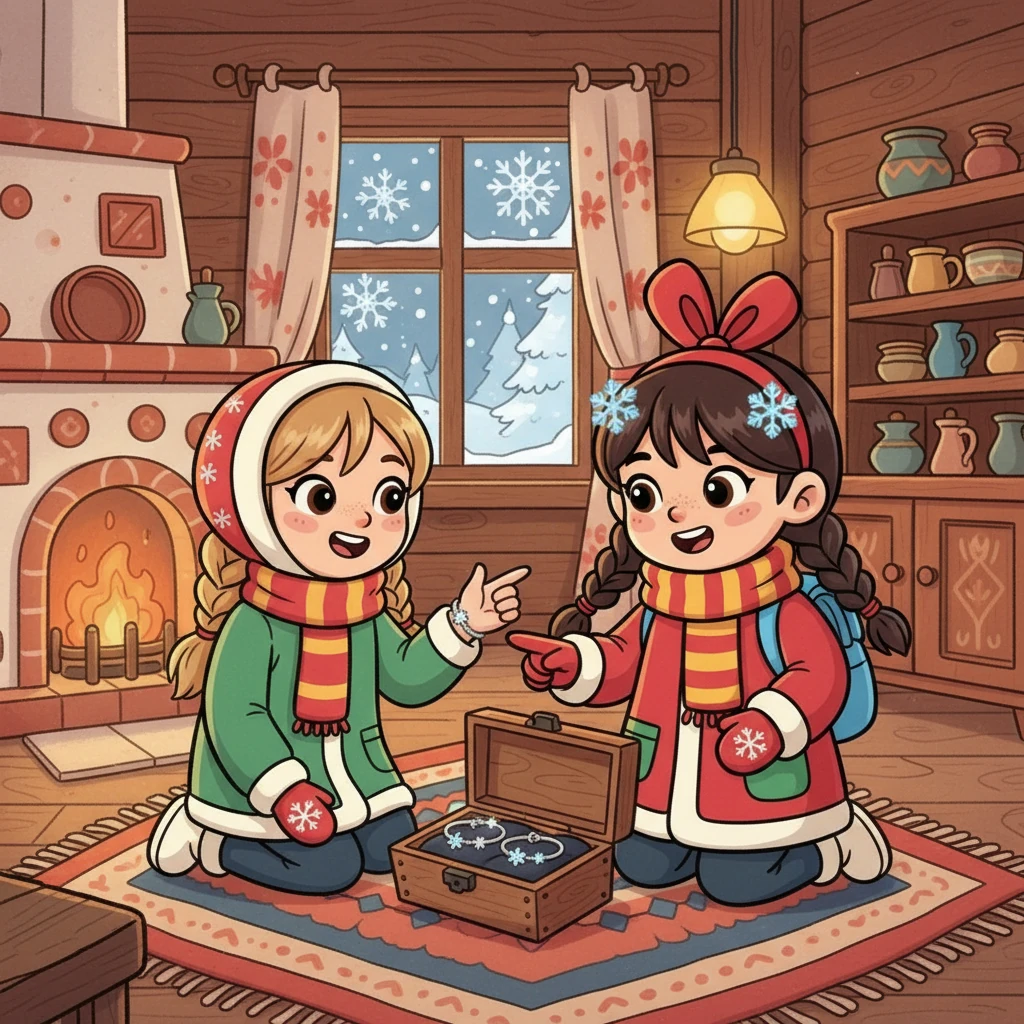 Открыв коробку, девочки увидели два красивых браслета с маленькими снежинками. Аянат и Айша поняли, что это – символ их дружбы, который будет согревать их сердца в любые морозы.