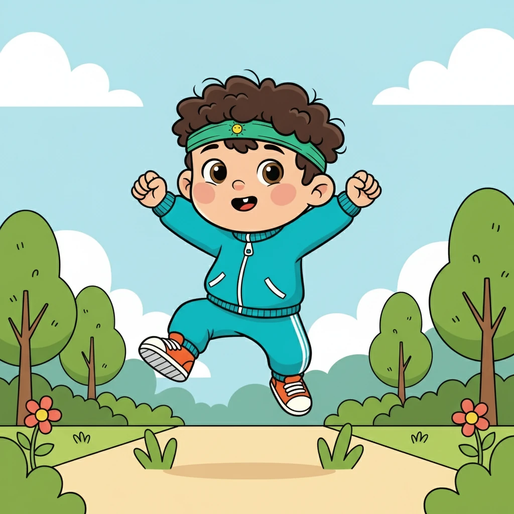 Үш жасар балалар топтары таңертеңгілік серуенге шықты. Олар аяқтарын серпіп, секіреді, олардың қимылдары қуанышқа толы.