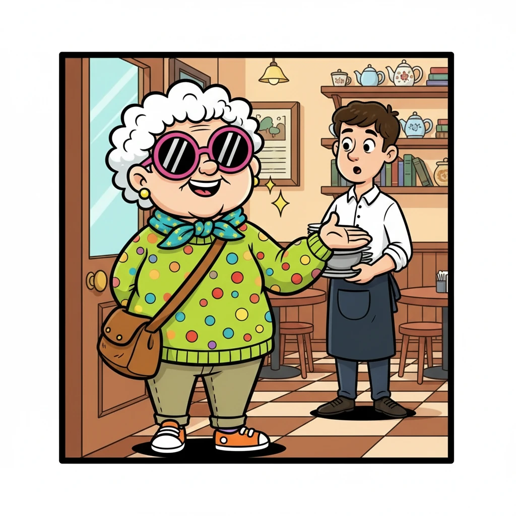 As she prepared to leave, Grandma Gigi turned to the assistant with a twinkle in her eye. "Young man," she declared, "you should be grateful. I just made your day more exciting!"