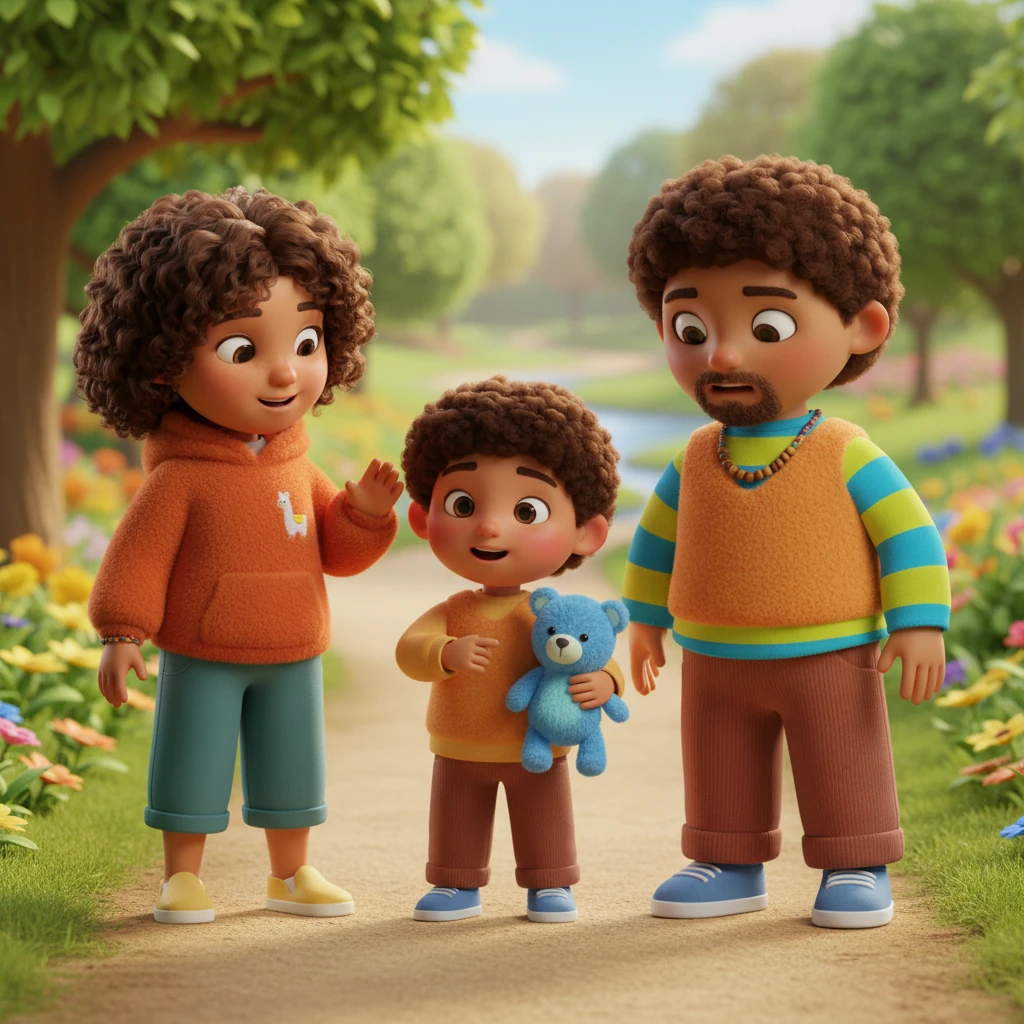 "¡Mamá, papá!", exclamó Leo, llegando junto a ellos con la respiración agitada. Les contó con detalle sobre la persona desconocida y el osito de peluche azul. Sus padres lo escucharon con atención, sus rostros mostrando una mezcla de preocupación y orgullo.