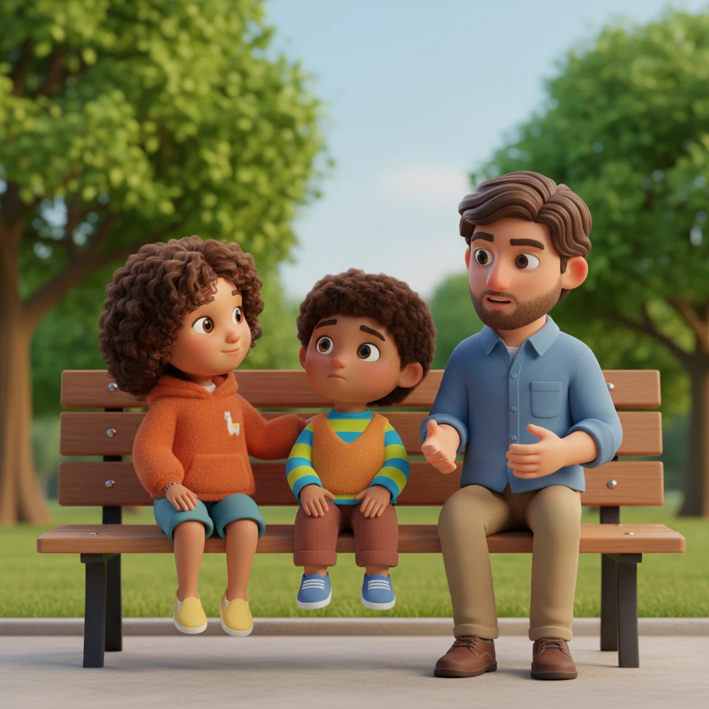 Sentados en un banco, sus padres le explicaron con calma por qué es importante ser cuidadoso. "A veces, las personas desconocidas no tienen buenas intenciones, incluso si parecen amables", dijo su papá. "Siempre debes venir a nosotros si alguien te ofrece algo o te pide que vayas con ellos."