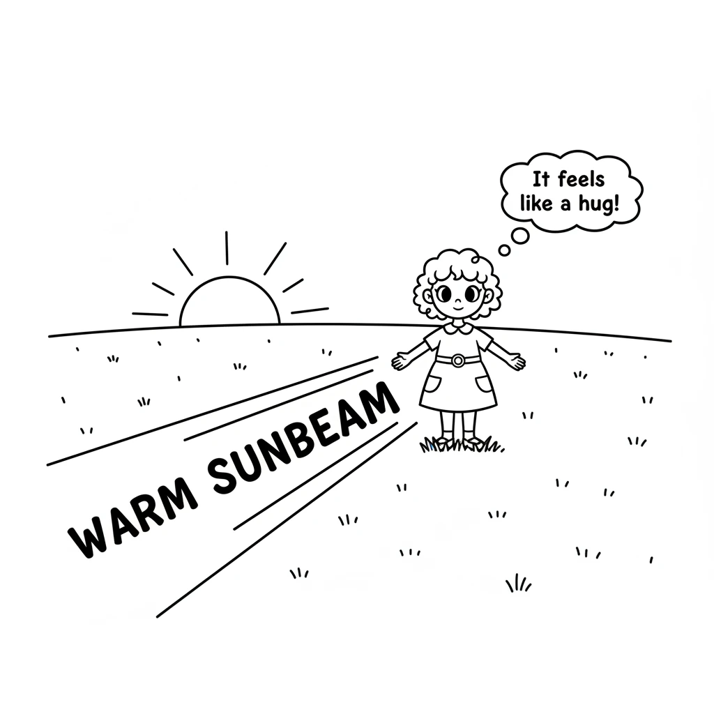 As the sun began to set, Daisy felt tired but happy. A warm, golden sunbeam stretched across the field, making everything glow yellow. She stood right