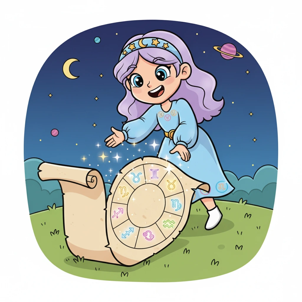 La Mappa Stellare si srotolò da sola, rivelando dodici costellazioni misteriose disposte in un cerchio. Ogni simbolo sembrava chiamarla all'avventura con un dolce sussurro.