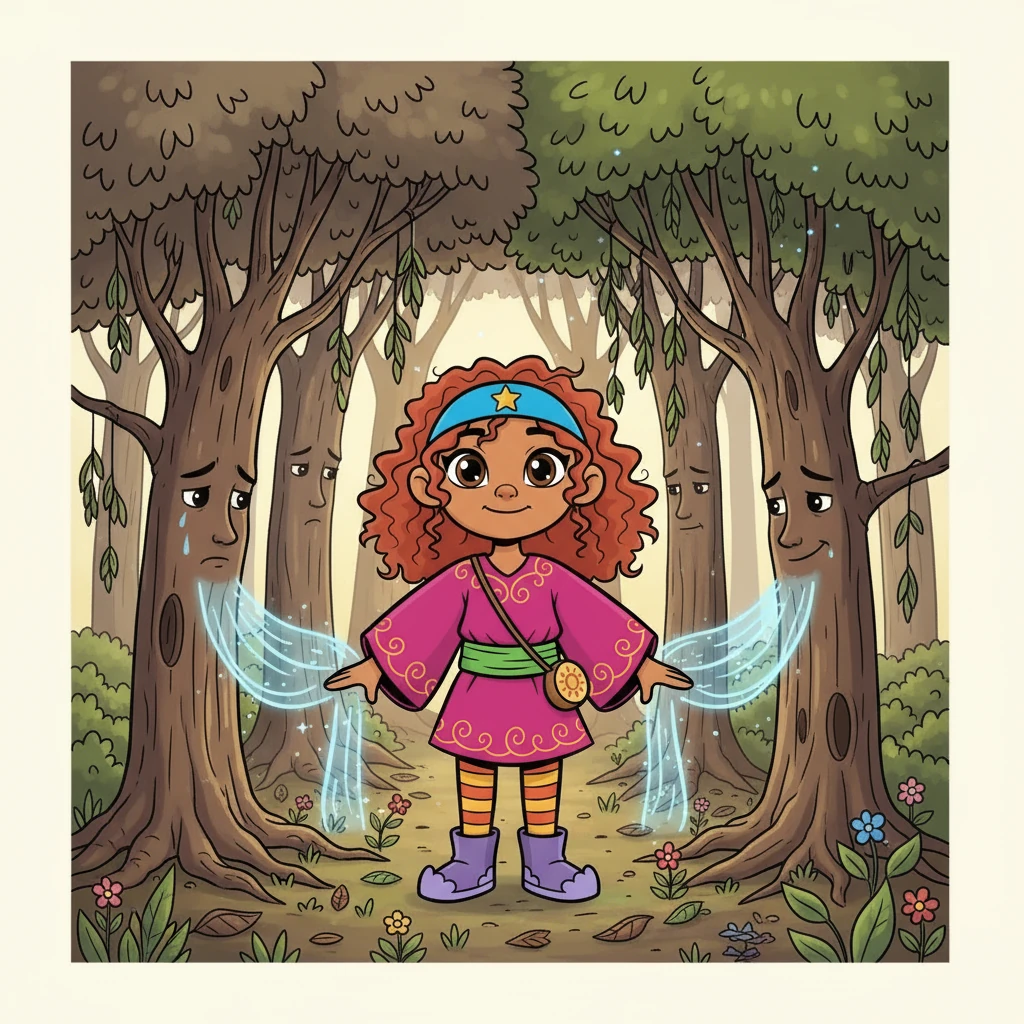 Along her journey, Anya discovered that the blight was caused by a forgotten sadness, a feeling of neglect that was poisoning the trees. Anya used her gift to listen to the trees' sorrows and ease their pain.