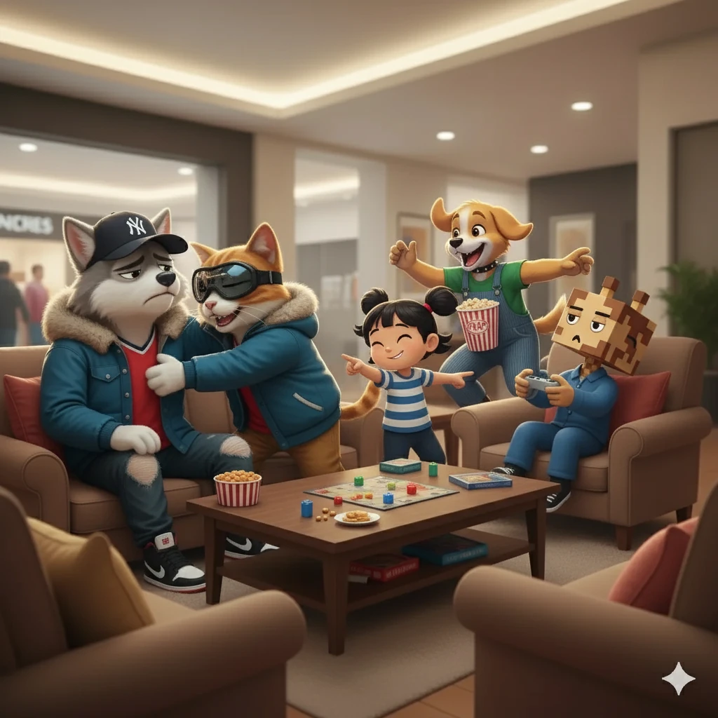 En un giro inesperado, Salvador perdió la primera ronda.  La frustración lo embargó, pero antes de que pudiera lamentarse, Maverick le ofreció un abrazo.  Rusty ladró amistosamente, y Pixel, una niña curiosa, le guiñó un ojo.