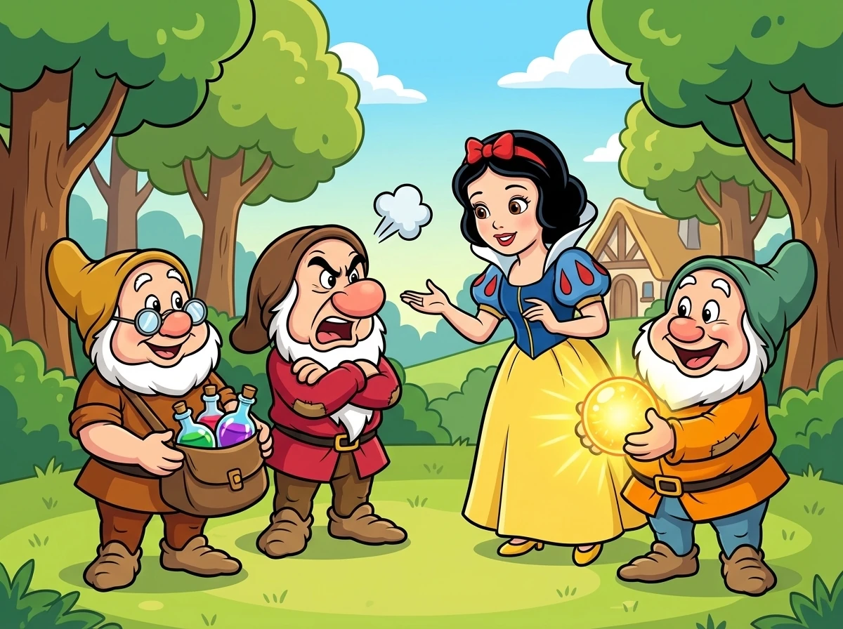 Snow White gathered her friends: the seven dwarfs, each with their own special skill. Doc brought his potions, Grumpy his grumpy but surprisingly effective battle cries, and Happy his endless supply of sunshine to lift their spirits.