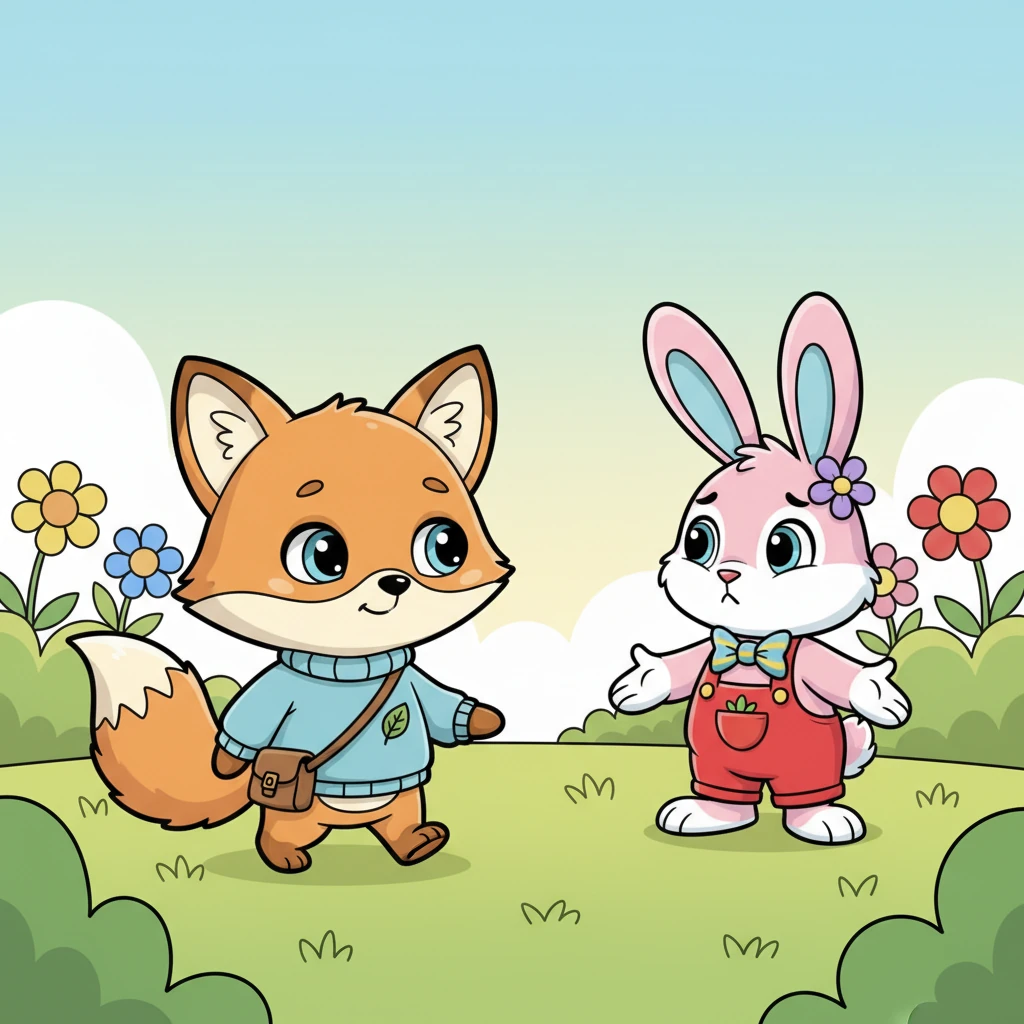 Foxy, feeling a little less shy when seeing someone else look just as unsure, slowly padded closer. Each step was gentle, careful not to startle the tiny creature. Foxy's tail gave a small, hopeful wag as they got nearer.