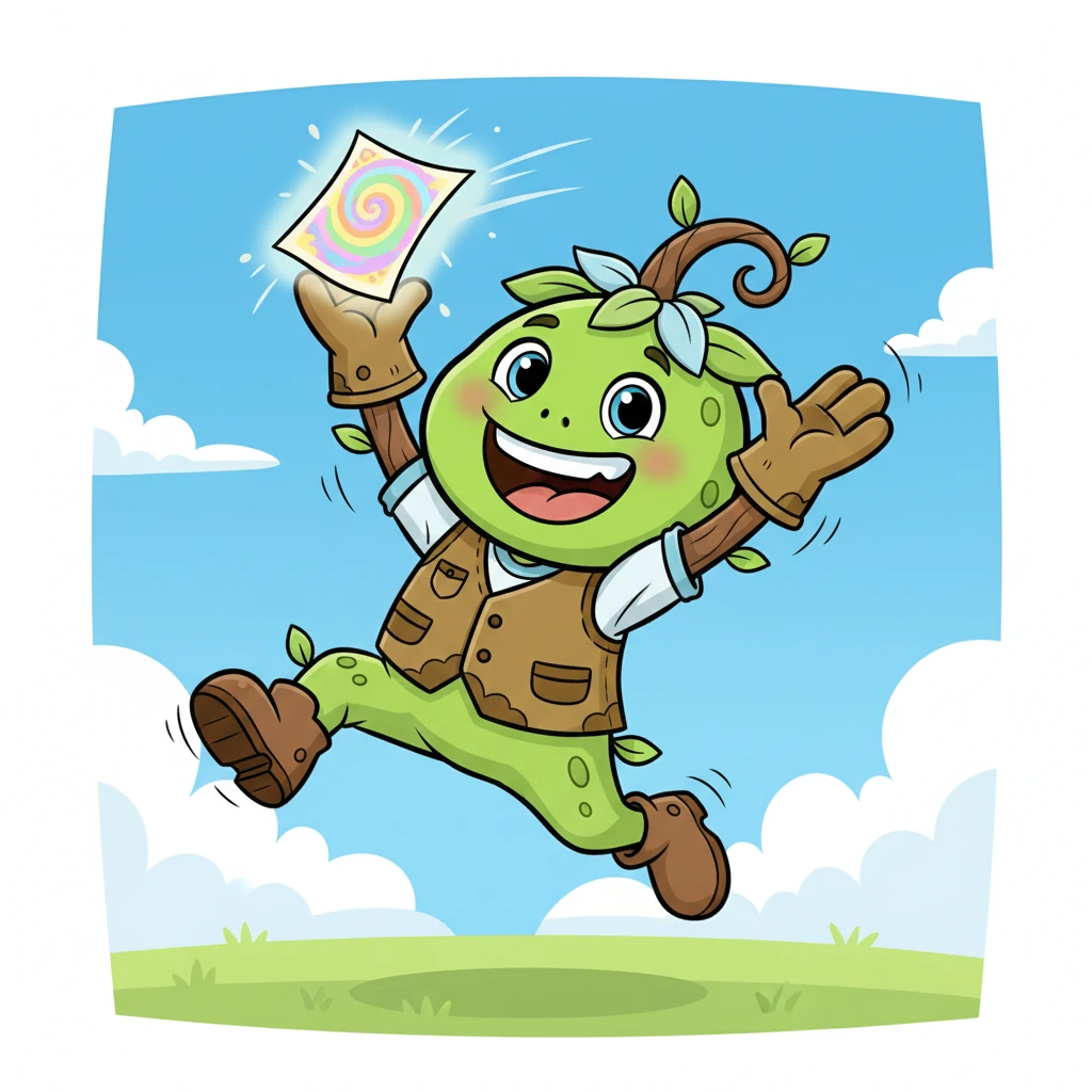 Just as he's about to despair, a piece of the ritual paper, vibrant and glowing, playfully dances in the air above Marten's outstretched hands. He leaps and twirls with exaggerated effort, finally catching it with a triumphant grin.