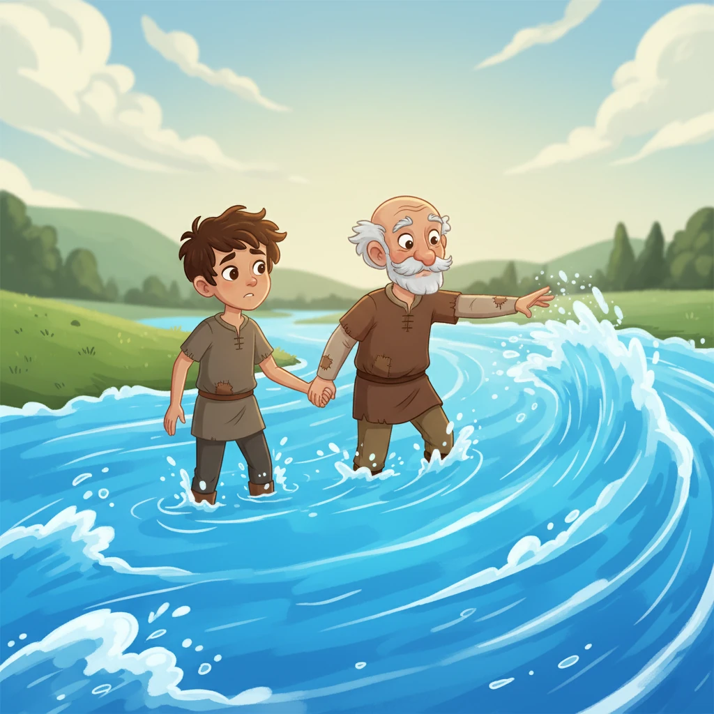 She soon encounters a swift-flowing river, too wide and powerful to cross easily. A moment of doubt flickers across her face as she considers the daunting task ahead. The river's roar seems to mock her small frame, challenging her resolve.