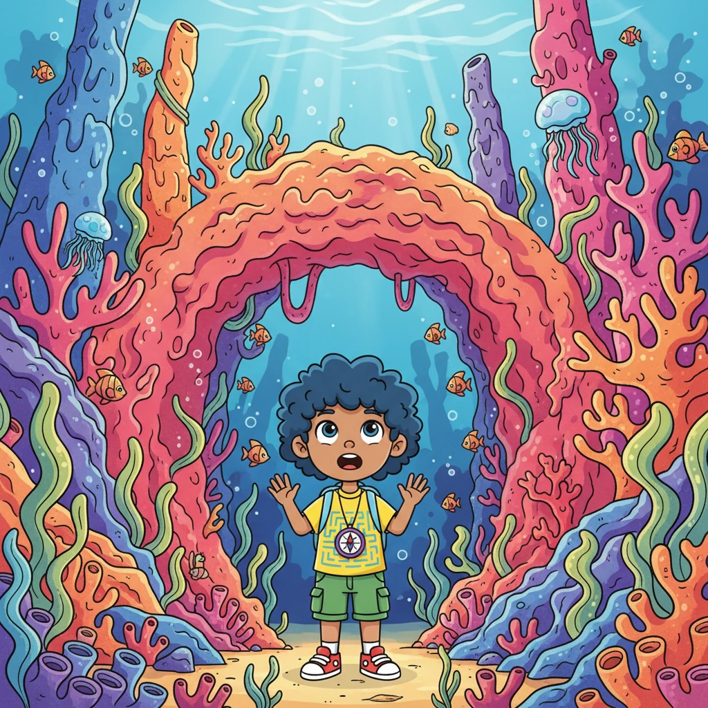 The class arrives at the entrance of the Grand Coral Maze. It's built from tall, colorful corals and waving seaweed, twisting and turning in every direction. Coral gasps, her eyes wide with wonder at the towering walls.