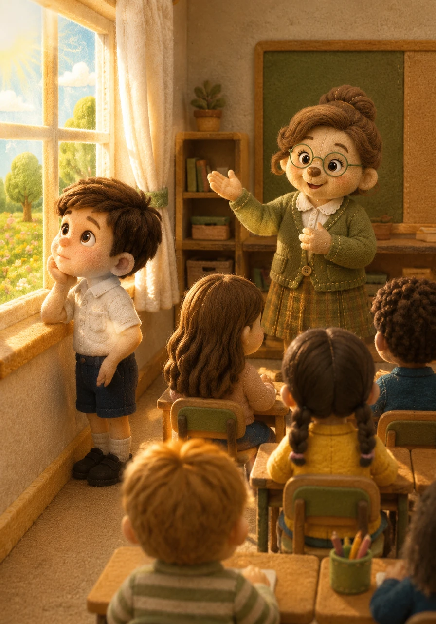 Leo stands by the classroom window and looks at the beautiful sunshine outside. Miss Green asks the students a very interesting question. She wants to know about everyone's favorite season of the year.