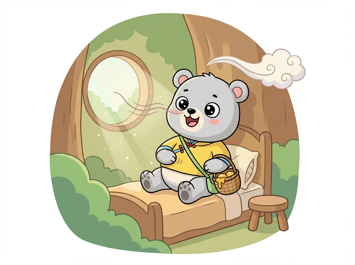 在一个阳光明媚的早晨,小熊蜜蜜醒了过来,他闻到了空气中飘来的甜甜的蜂蜜香味。 蜜蜜的肚子咕咕叫,他决定去找蜂蜜。