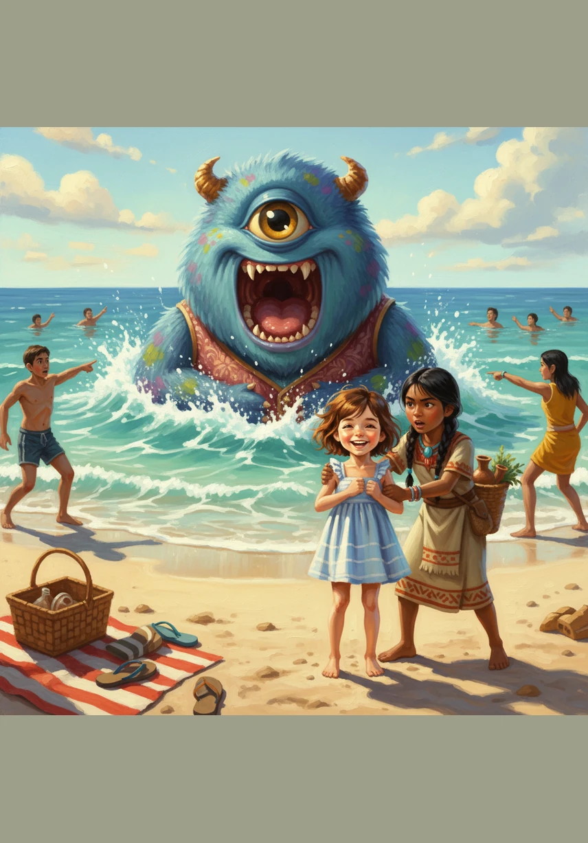 When the other children on the beach saw the one-eyed monster approaching, they began to panic and run away. One little boy turned and dashed toward the dunes as fast as his legs could carry him.