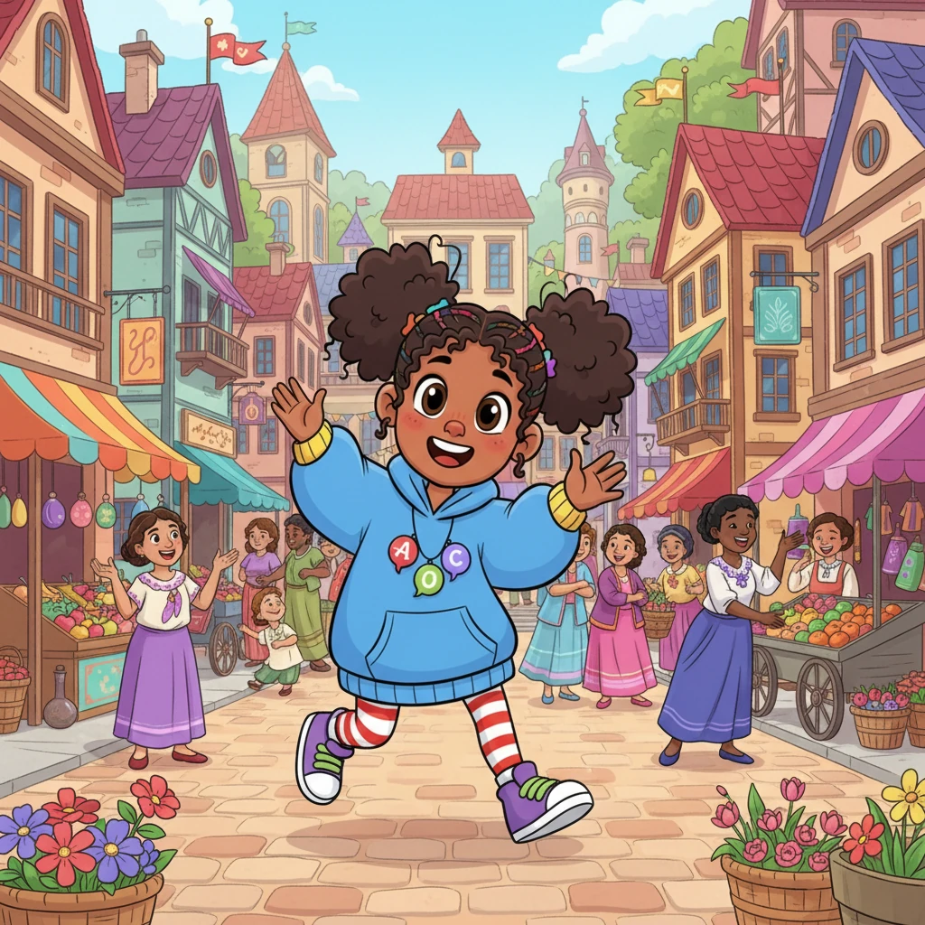 In a wonderfully colorful town filled with bustling streets and happy chatter, lived a bright-eyed girl named Lexi. Her town was special because people from all corners of the world called it home, each speaking their own beautiful language. Lexi loved listening to the different sounds, even if she didn't always understand every word.