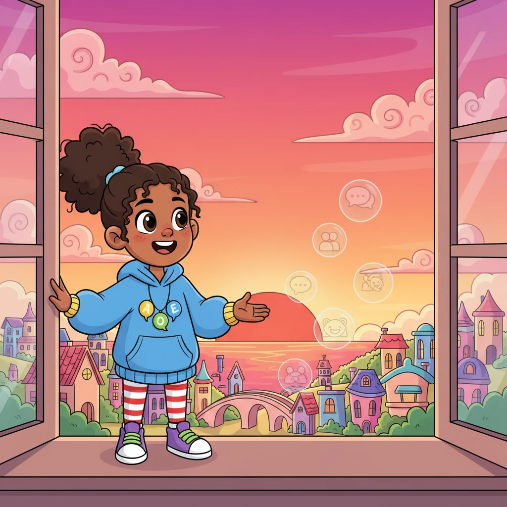 As the sun set, painting the sky in colors as vibrant as her town, Lexi looked out from her window. She imagined a world where everyone could understand each other, sharing stories and laughter, making new friends every single day. And Lexi, the little language bridge, knew she was helping to make that dream come true, one happy conversation at a time.