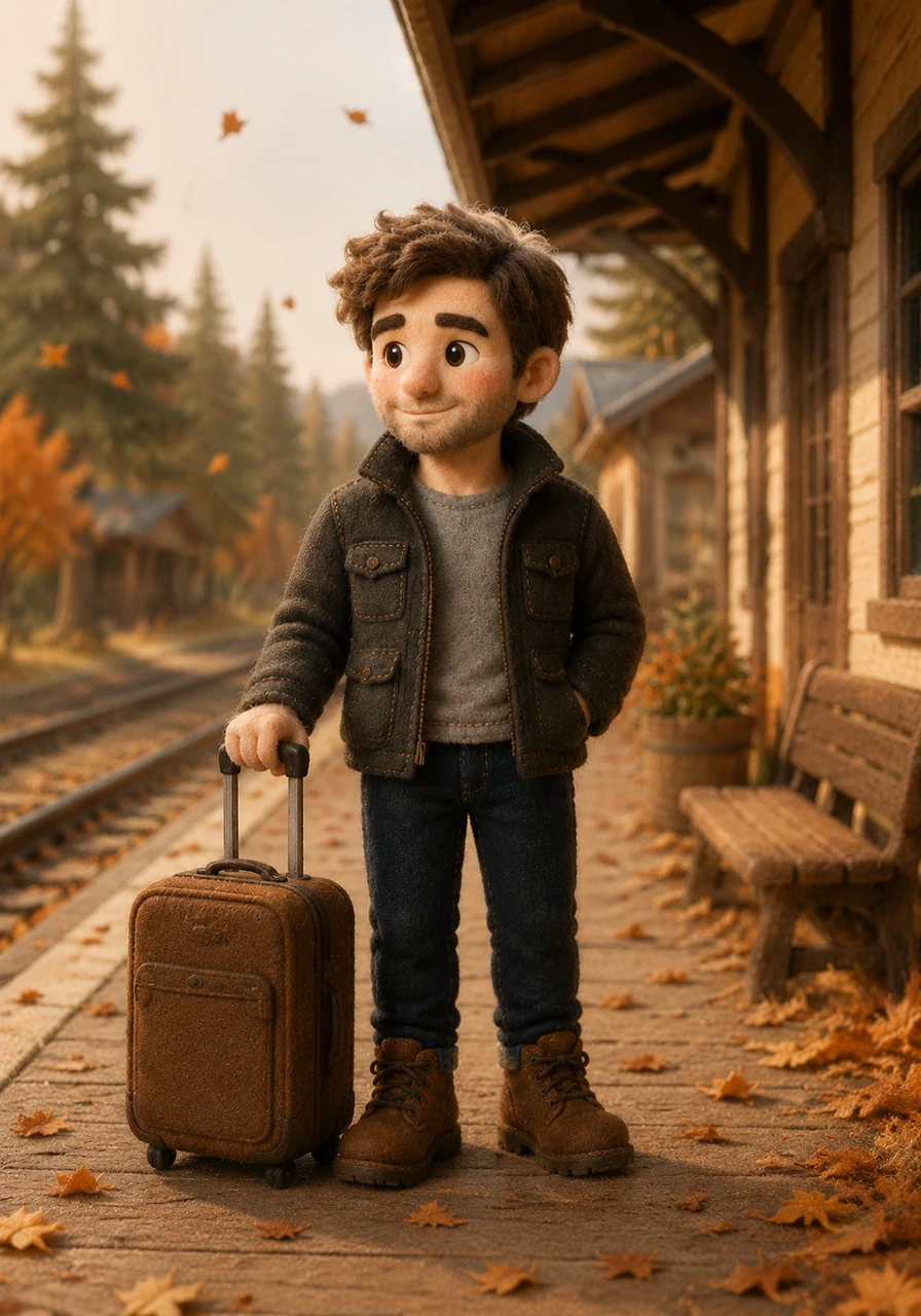 Leo stepped off the train, his suitcase rolling quietly against the platform as a crisp autumn breeze greeted him. It had been exactly ten years since he last stood in his quiet hometown, yet the scent of pine and fallen leaves felt instantly familiar.